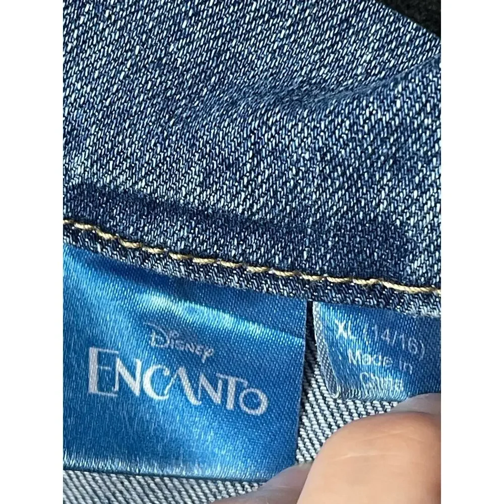 Disney Encanto Jean Jacket Girls XL 14-16 Denim Graphic on Back Denim